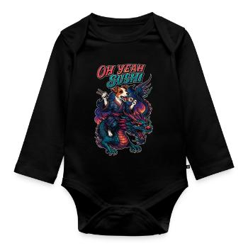 Sushi Jack Russell Terrier Kimono Drache Geschenk - Baby Bio-Langarm-Body - Schwarz - Vorne
