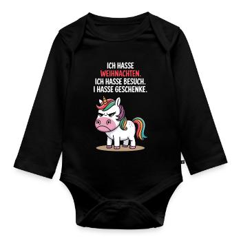 Christmas grouch anti Christmas unicorn hate - Organic Longsleeve Baby Bodysuit - black - Front