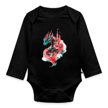 Dragon Castle Fantasy Magic Mythology Creature - Organic Longsleeve Baby Bodysuit - black - Front