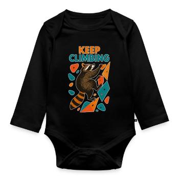 Bouldern Waschbär Klettere Weiter Motivation - Baby Bio-Langarm-Body - Schwarz - Vorne