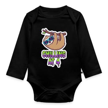 Chilling At 4 Faultier - Baby Bio-Langarm-Body - Schwarz - Vorne