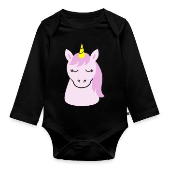 Licorne mignonne aux yeux fermés - Body Bébé bio manches longues - noir - Devant