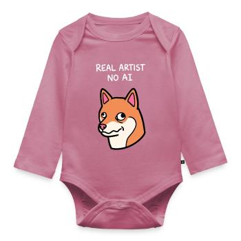 Real Artist Sans IA - Shiba Dog Drôle et Idiot - Body Bébé bio manches longues - mauve - Devant