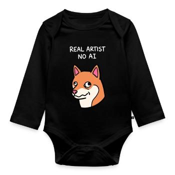 Echter Künstler Keine KI – Lustiger Dussel Shiba-Hund - Baby Bio-Langarm-Body - Schwarz - Vorne