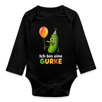 Gurke Kostüm Gemüse lustig vegan Karneval Fasching - Baby Bio-Langarm-Body - Schwarz - Vorne