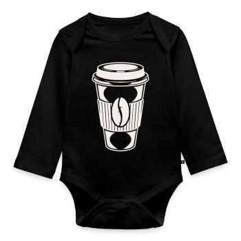 Coffee To-Go Coffee Mug Illustration - Organic Longsleeve Baby Bodysuit - black - Front