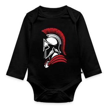 Spartiate Noble Guerrier Logo Mascotte Portrait - Body Bébé bio manches longues - noir - Devant