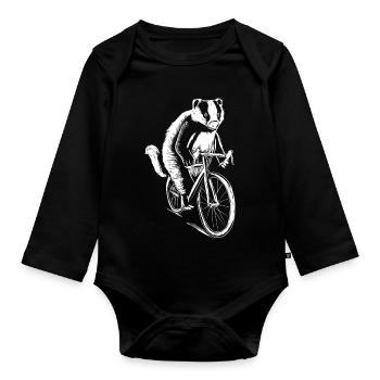 Meerkat Cyclist Sketch Tee - Organic Longsleeve Baby Bodysuit - black - Front