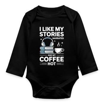 Kaffee Liebhaber Hörbuch Leidenschaft Geschenk - Baby Bio-Langarm-Body - Schwarz - Vorne