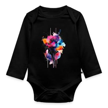 flower - Organic Longsleeve Baby Bodysuit - black - Front