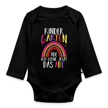 Kindergarten Ade Ich Lerne Jetzt Das ABC - Baby Bio-Langarm-Body - Schwarz - Vorne