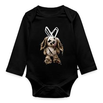 Dark stuffed bunny cuddly toy - Organic Longsleeve Baby Bodysuit - black - Front