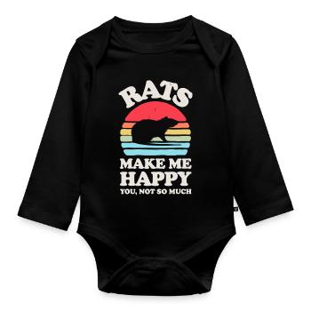 Ratten machen mich glücklich Sonnenuntergangsdesign - Baby Bio-Langarm-Body - Schwarz - Vorne