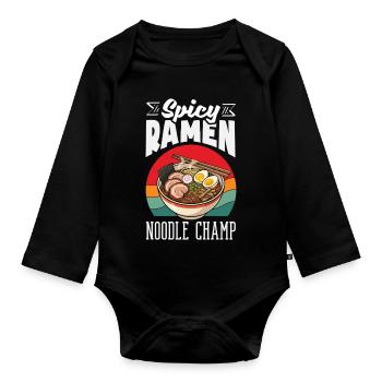 Scharfer Ramen Nudel Champion Japanisch - Baby Bio-Langarm-Body - Schwarz - Vorne