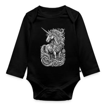 Himmlisches Einhorn in kunstvollen Wirbeln - Baby Bio-Langarm-Body - Schwarz - Vorne