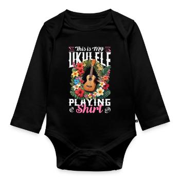 Voici mon maillot de ukulélé, guitare hawaïenne - Body Bébé bio manches longues - noir - Devant