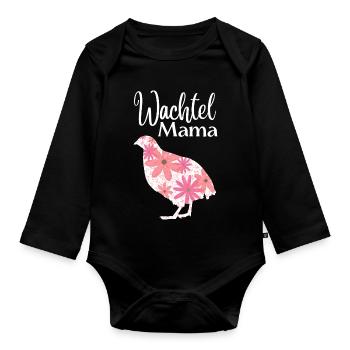 Wachtel Mama | Florales Wachtel Design - Baby Bio-Langarm-Body - Schwarz - Vorne