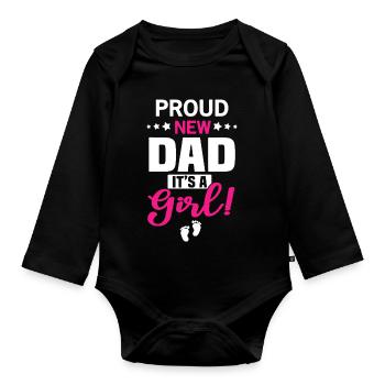 Nouveau papa fier, c’est une fille - Body Bébé bio manches longues - noir - Devant