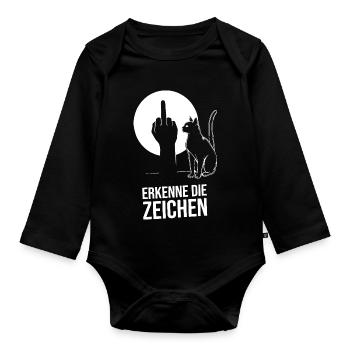Erkenne Die Zeichen Mittelfinger Schatten Mieze - Baby Bio-Langarm-Body - Schwarz - Vorne