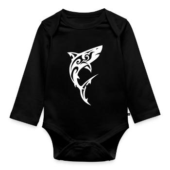 Tribal Shark Black White - Organic Longsleeve Baby Bodysuit - black - Front