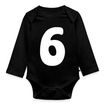 Six: Minimalist Numeral 6 | Sixth - Organic Longsleeve Baby Bodysuit - black - Front