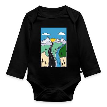 Mountain River Landscape - Organic Longsleeve Baby Bodysuit - black - Front