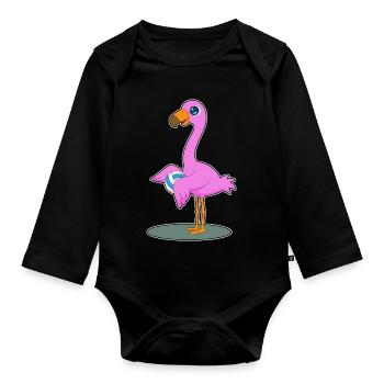 Flamingo Volleyballspieler Volleyball - Baby Bio-Langarm-Body - Schwarz - Vorne
