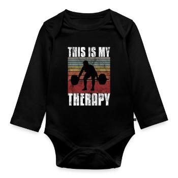 Bodybuilding is my therapy Bpdybuilder GYM Retro - Baby Bio-Langarm-Body - Schwarz - Vorne