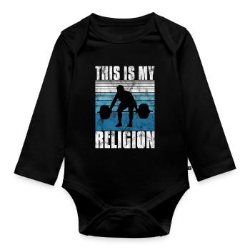 Bodybuilding is my religion Bpdybuilder GYM Retro - Baby Bio-Langarm-Body - Schwarz - Vorne