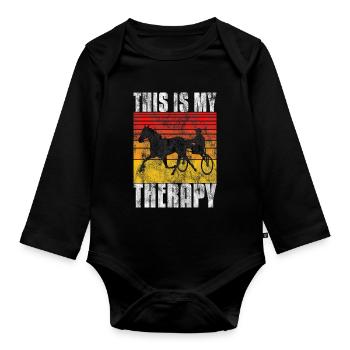 This is my therapy Trabrennen Trabreiten Retro - Baby Bio-Langarm-Body - Schwarz - Vorne