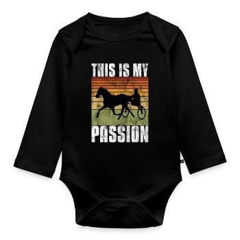 This is my Passion Trabrennen Trabreiten Retro - Baby Bio-Langarm-Body - Schwarz - Vorne