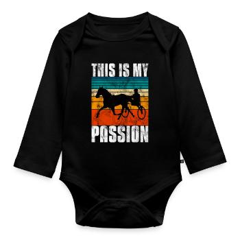 This is my Passion Trabrennen Trabreiten Retro - Baby Bio-Langarm-Body - Schwarz - Vorne