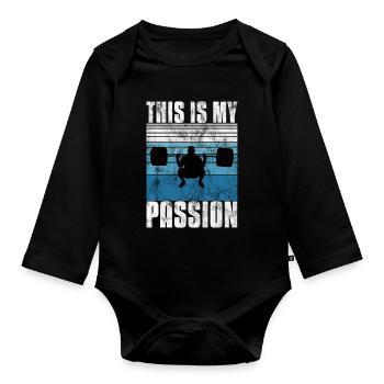C’est ma passion Musculation Bodybuilder GYM - Body Bébé bio manches longues - noir - Devant