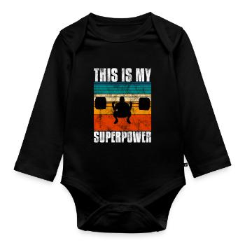 This is my superpower Bodybuilding Bodybuilder - Baby Bio-Langarm-Body - Schwarz - Vorne