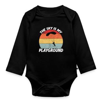 Skydiving Parachuting Skydive Skydiver - Baby Bio-Langarm-Body - Schwarz - Vorne