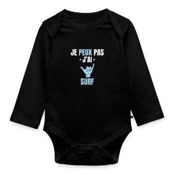 Je peux pas j'ai surf - Body Bébé bio manches longues - noir - Devant