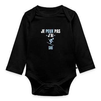 je peux pas j'ai ski - Body Bébé bio manches longues - noir - Devant