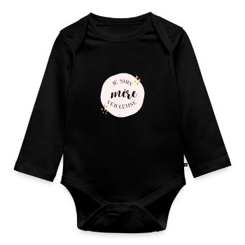 Je suis mère veilleuse - Body Bébé bio manches longues - noir - Devant