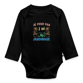 J peux pas j ai Jardinage - Body Bébé bio manches longues - noir - Devant