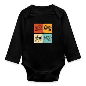 Oldschool Kostüm mit Retro Kassette - Baby Bio-Langarm-Body - Schwarz - Vorne