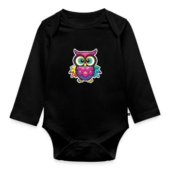 Niedliche Eule Kawaii Maskottchen - Baby Bio-Langarm-Body - Schwarz - Vorne