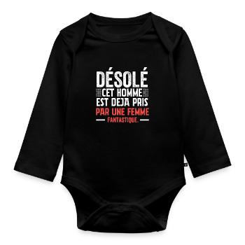 sorry this man is already taken - Organic Longsleeve Baby Bodysuit - black - Front