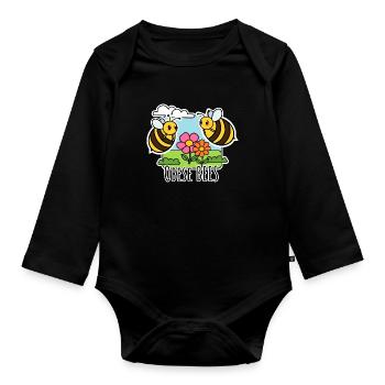 Overweight Bees - Obese Bees - Organic Longsleeve Baby Bodysuit - black - Front