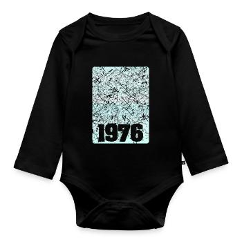 Number 1976 - Organic Longsleeve Baby Bodysuit - black - Front