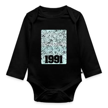 Number 1991 - Organic Longsleeve Baby Bodysuit - black - Front