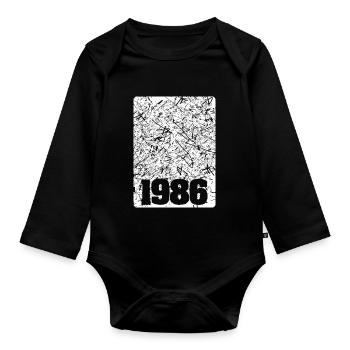 1986 - Organic Longsleeve Baby Bodysuit - black - Front