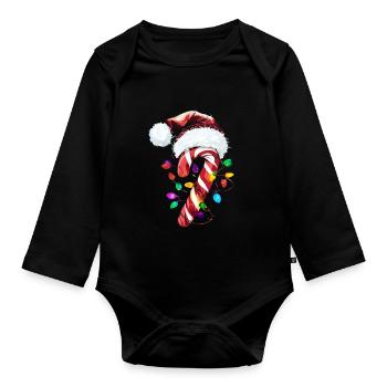 Canne de bonbon festive avec lumières - Body Bébé bio manches longues - noir - Devant