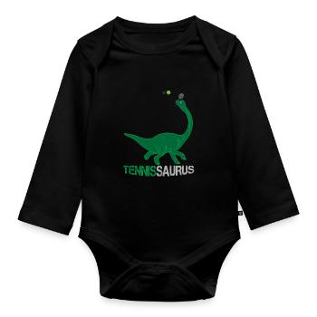 Tennissaurus Tennissaurier Tennis T-Rex Dino - Baby Bio-Langarm-Body - Schwarz - Vorne