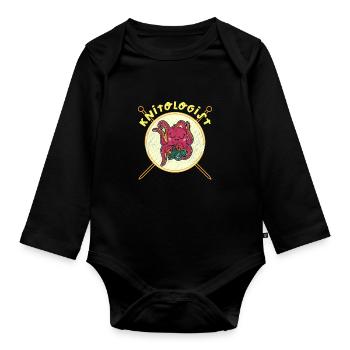 Knitting Knitter Crochet Wool Yarn Crochet Hook - Organic Longsleeve Baby Bodysuit - black - Front