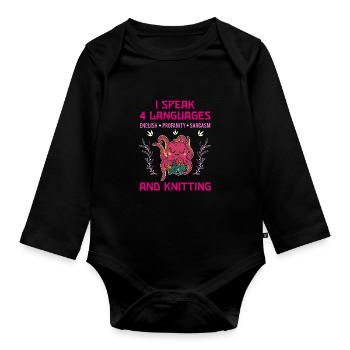 Knitting Knitter Crochet Wool Yarn Crochet Hook - Organic Longsleeve Baby Bodysuit - black - Front